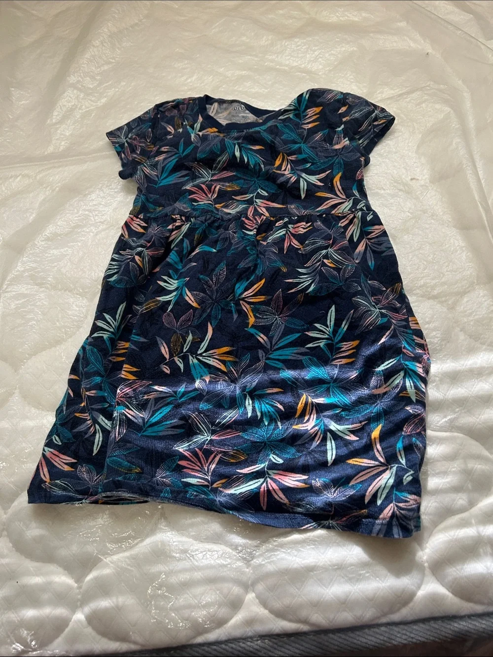 Old Navy Navy Floral Leaf Print Girls Dress